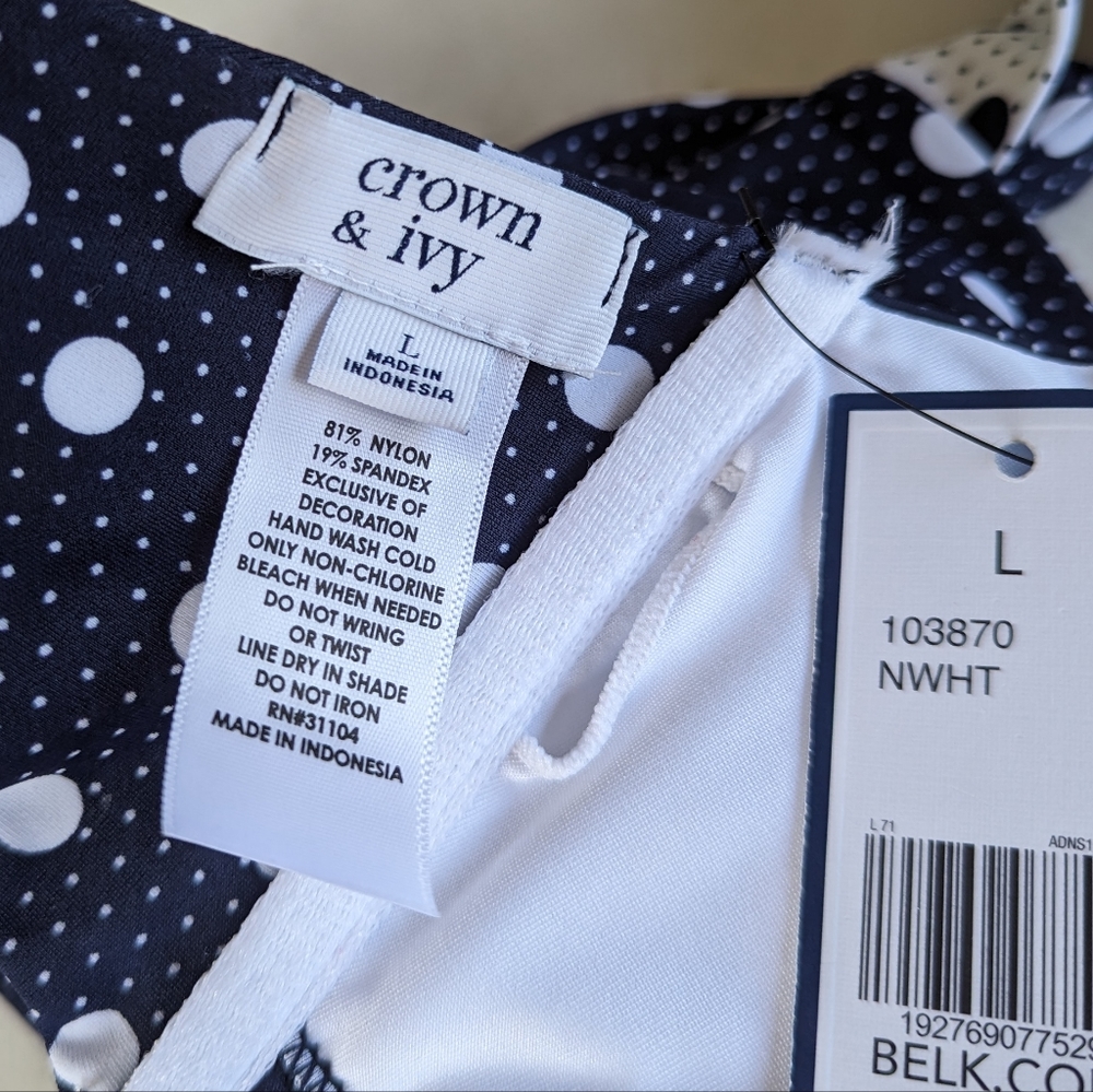 NWT Crown & Ivy Retro Navy Blue Polka Dot Bikini Top - Picture 3 of 7